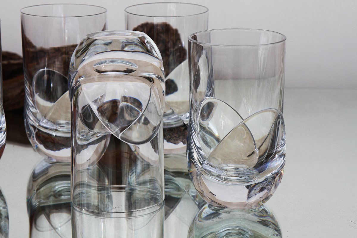 Set Of 5 Daum Crystal Water Glasses, Corolle Model-photo-2