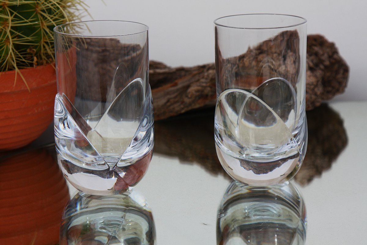 Set Of 5 Daum Crystal Water Glasses, Corolle Model-photo-4