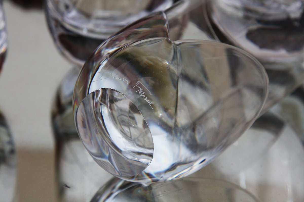 Set Of 5 Daum Crystal Water Glasses, Corolle Model-photo-2