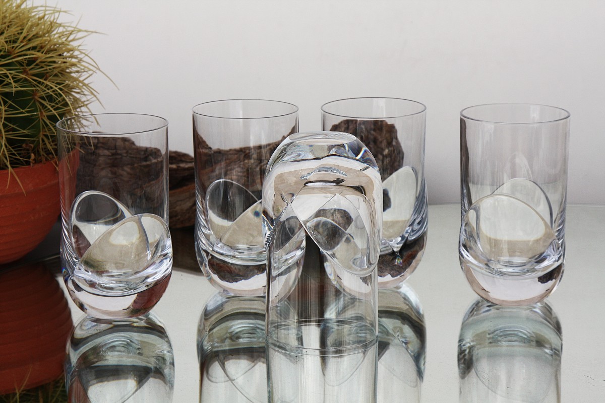 Set Of 5 Daum Crystal Water Glasses, Corolle Model