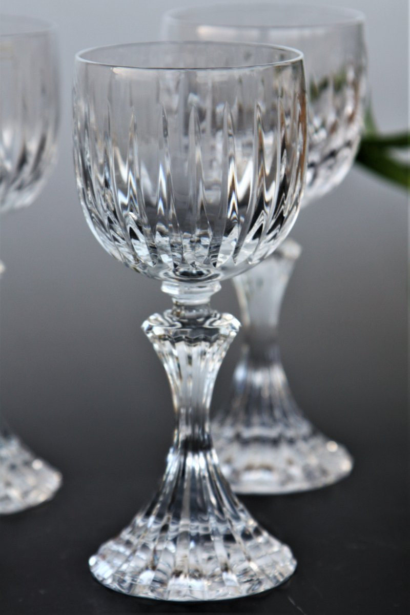 Set Of 6 Saint-louis Crystal Bordeaux Wine Glasses, Fontainebleau Pattern-photo-1