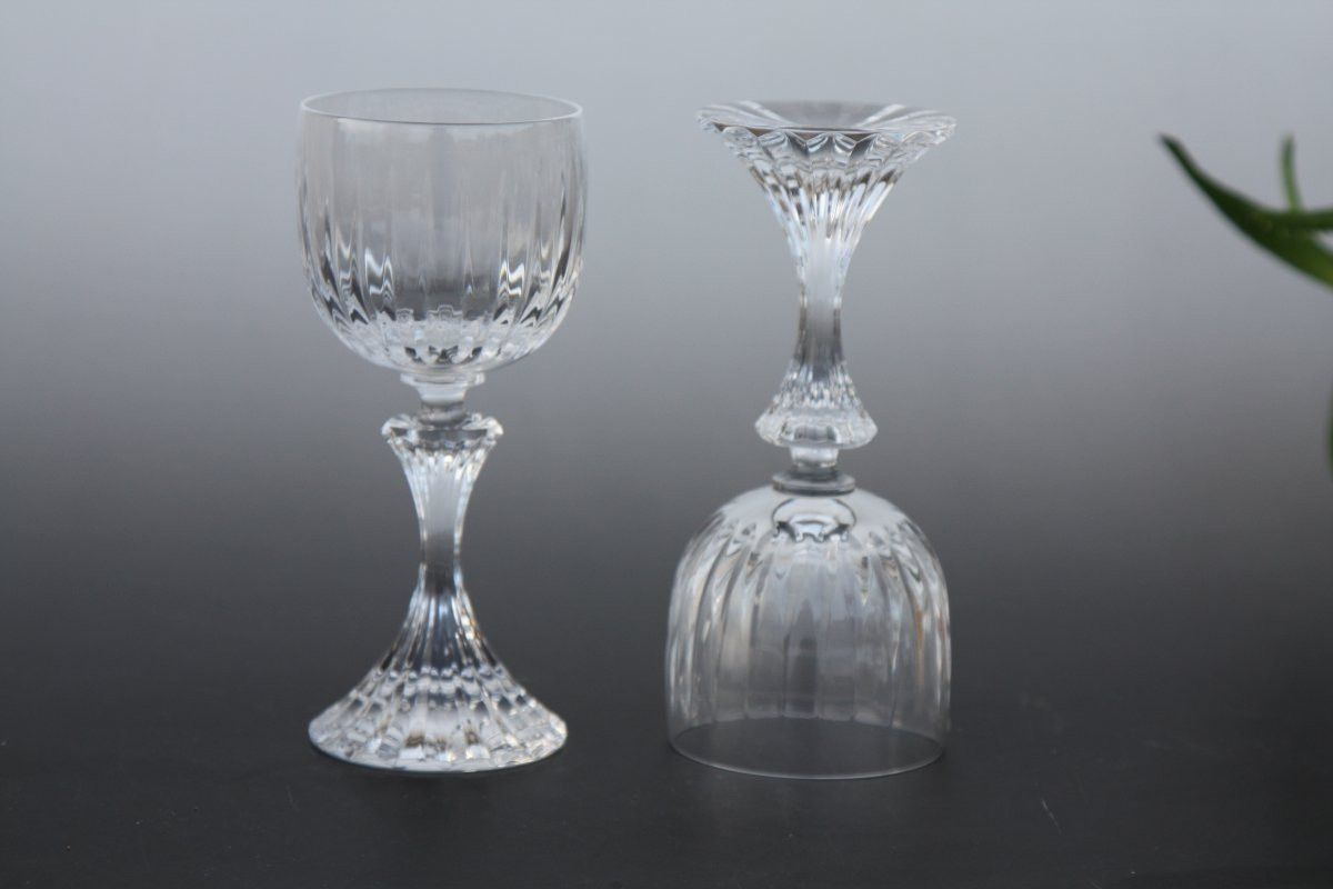 Set Of 6 Saint Louis Crystal Burgundy Wine Glasses, Fontainebleau Model-photo-3