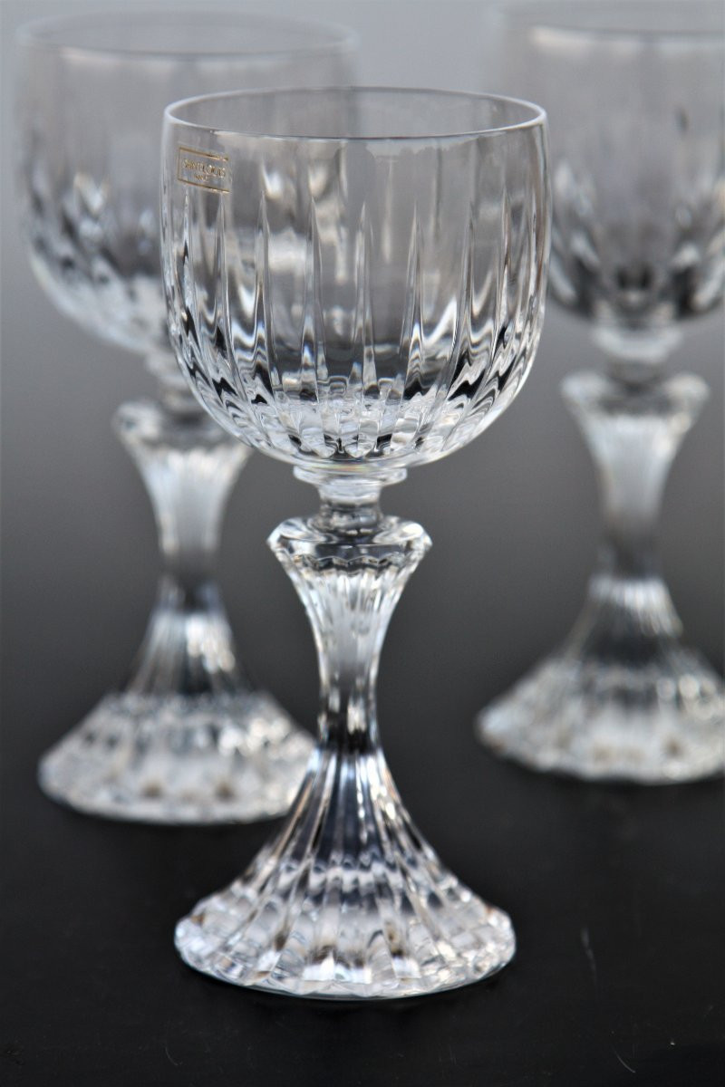 Set Of 6 Saint Louis Crystal Burgundy Wine Glasses, Fontainebleau Model-photo-2