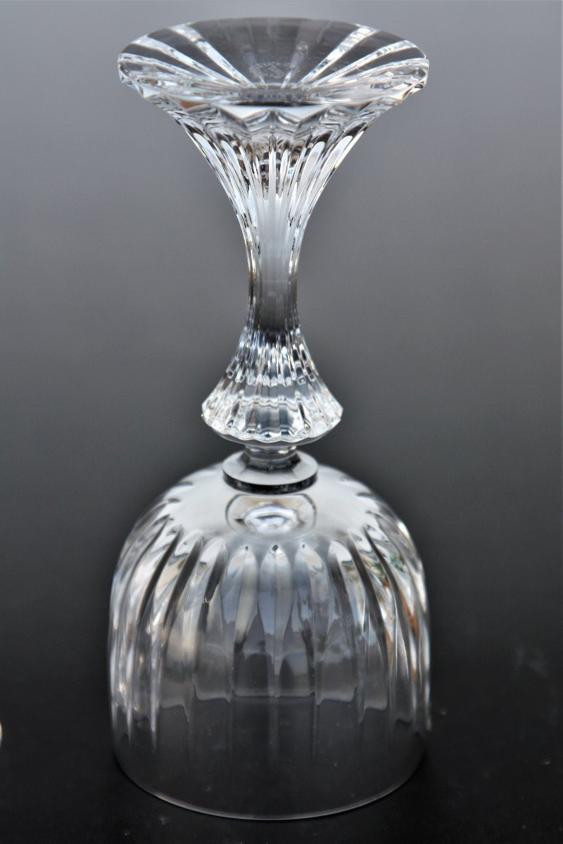 Set Of 6 Saint Louis Crystal Burgundy Wine Glasses, Fontainebleau Model-photo-4