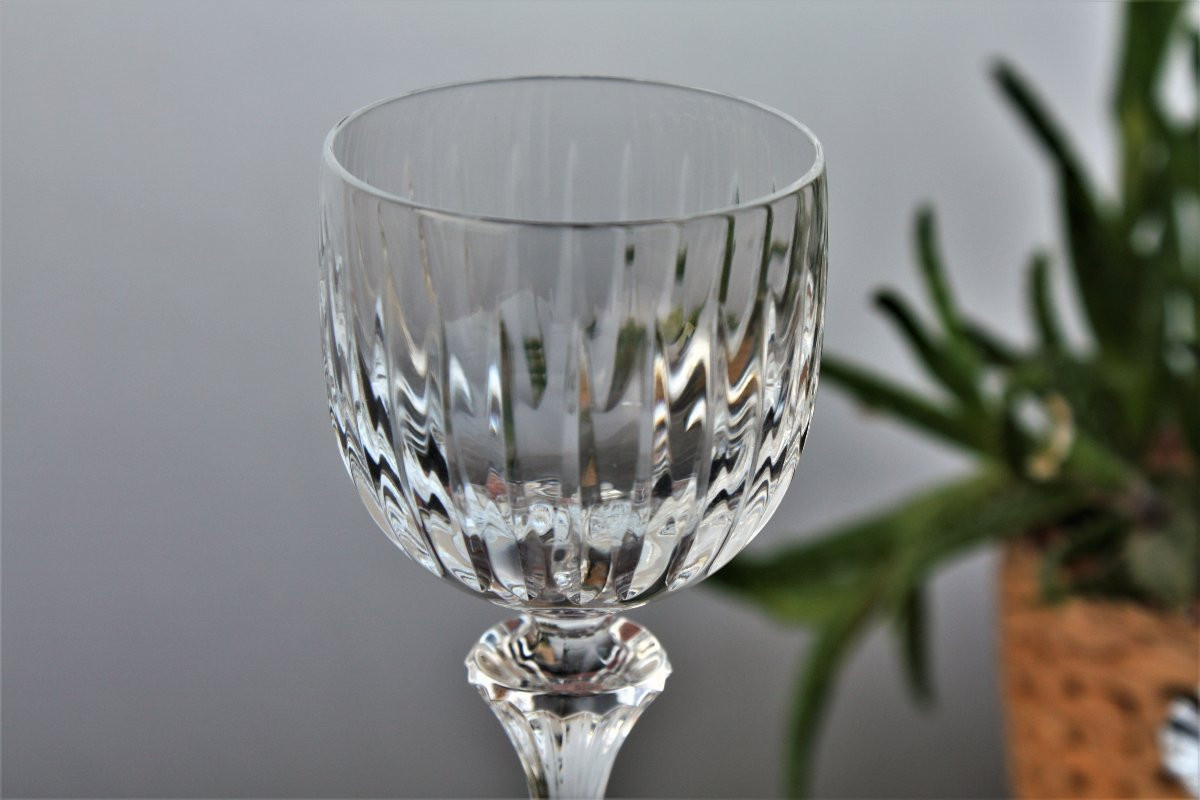 Set Of 6 Saint Louis Crystal Burgundy Wine Glasses, Fontainebleau Model-photo-7