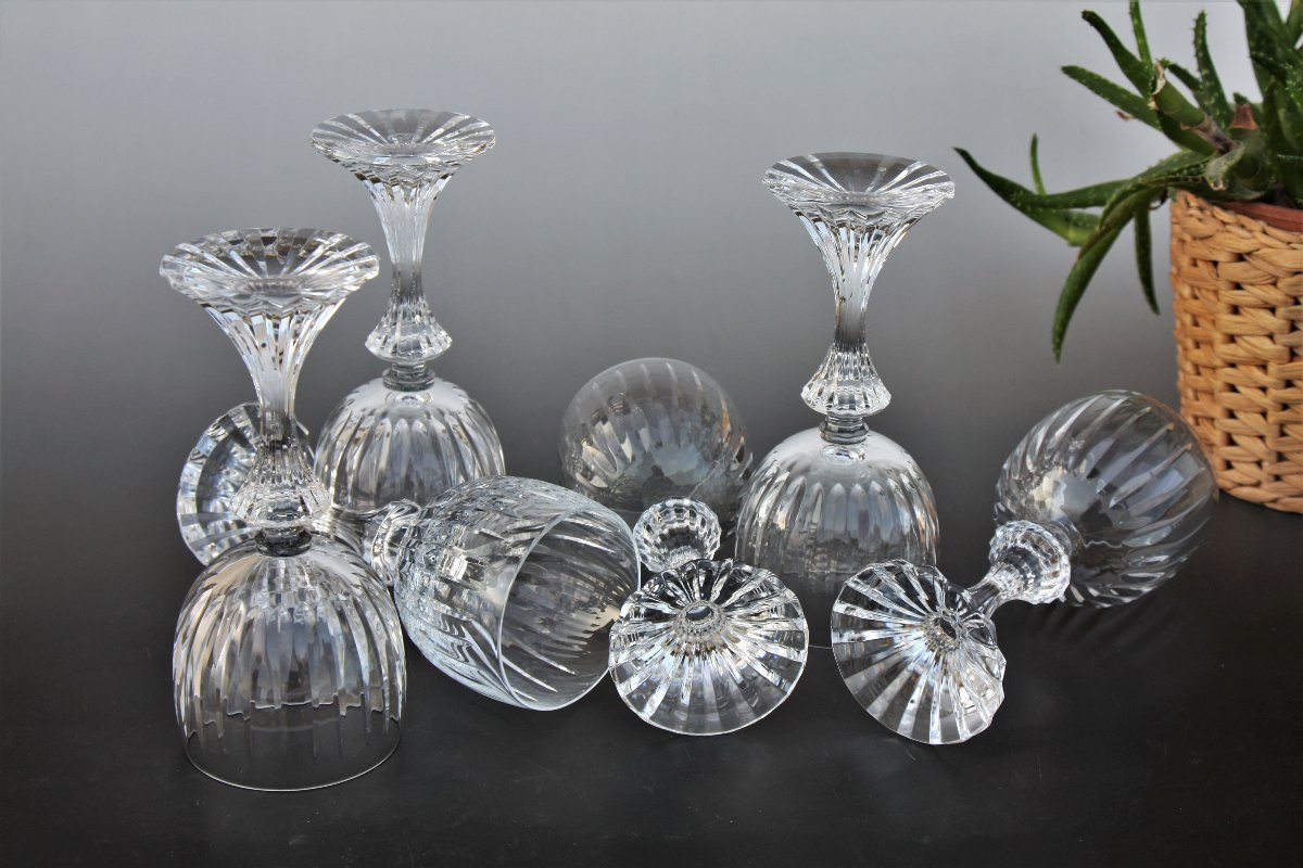 Set Of 6 Saint-louis Crystal Water Glasses, Fontainebleau Pattern-photo-3