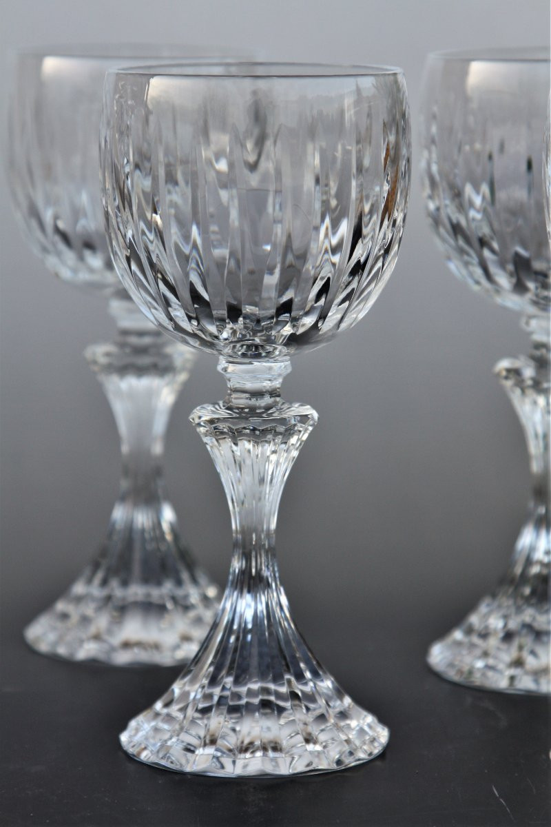 Set Of 6 Saint-louis Crystal Water Glasses, Fontainebleau Pattern-photo-1