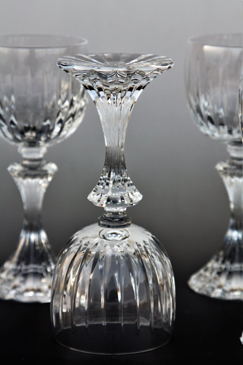 Set Of 6 Saint-louis Crystal Water Glasses, Fontainebleau Pattern-photo-2