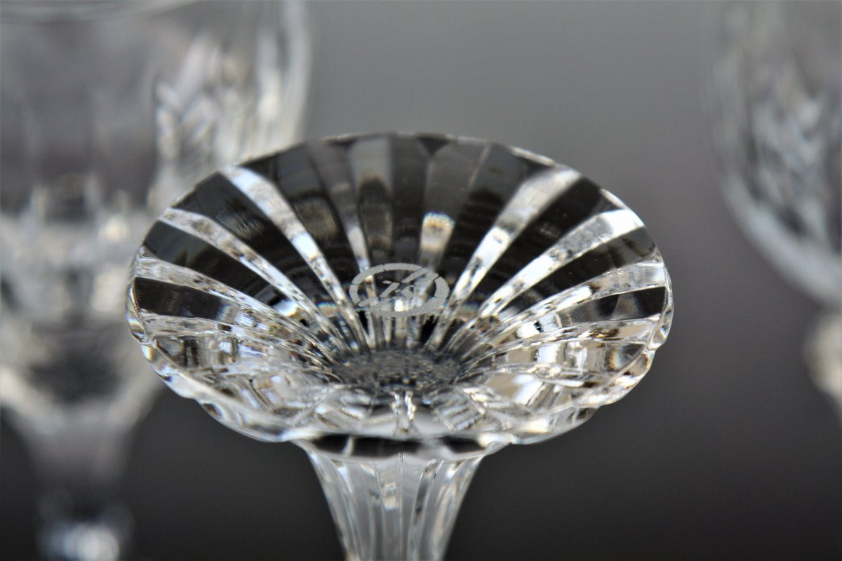 Set Of 6 Saint-louis Crystal Water Glasses, Fontainebleau Pattern-photo-3