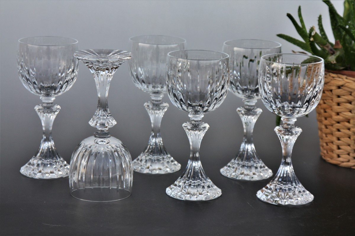 Set Of 6 Saint-louis Crystal Water Glasses, Fontainebleau Pattern