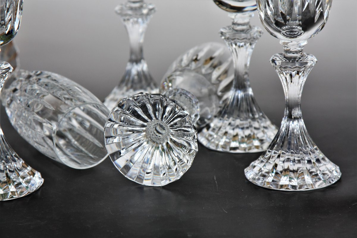 Set Of 6 Saint Louis Crystal Champagne Flutes, Fontainebleau Pattern-photo-3