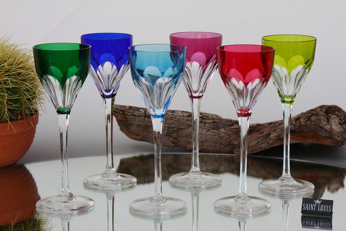 Set Of 6 Roemer Glasses In Saint Louis Crystal, Bristol Pattern