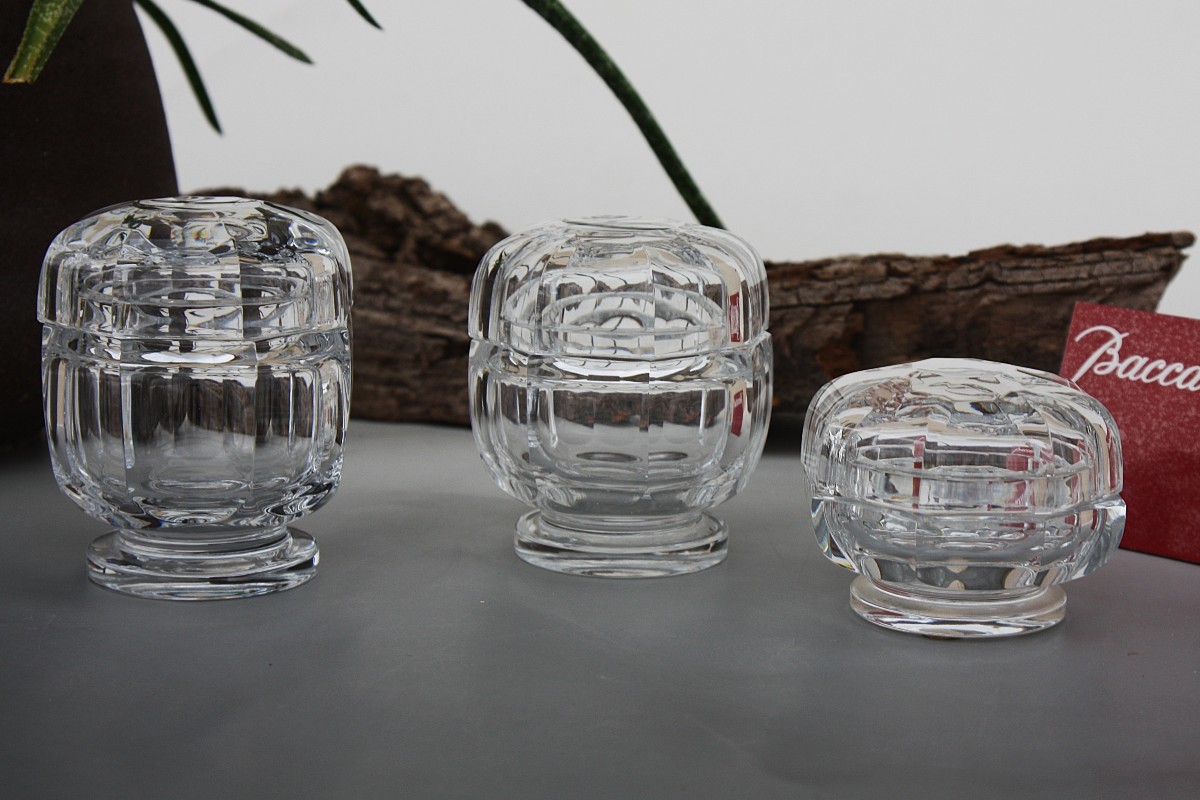 Set Of 3 Baccarat Crystal Toilet Boxes, Malmaison Model