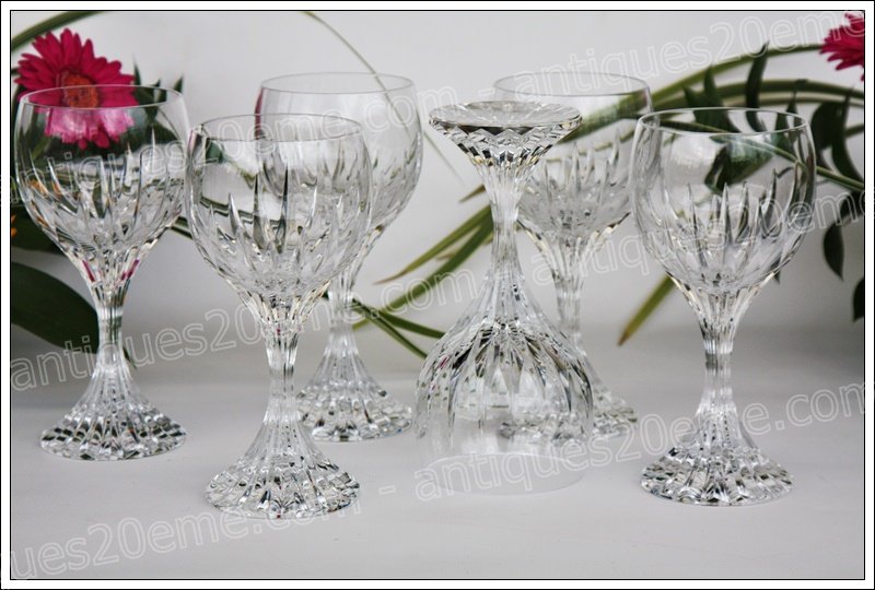 Set Of 6 Baccarat Crystal Water Glasses, Massena Pattern-photo-1
