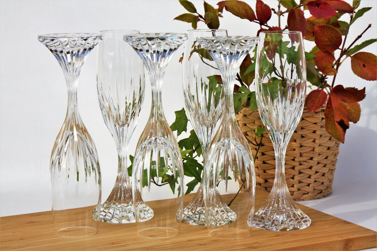 Set Of 6 Baccarat Crystal Champagne Flutes, Massena Model-photo-3