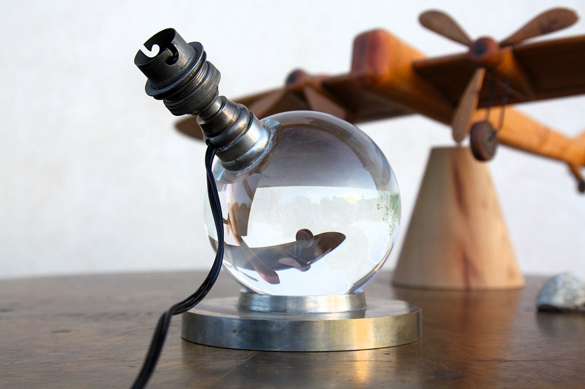 Modernist Crystal Lamp By Baccarat And Jacques Adnet-photo-2