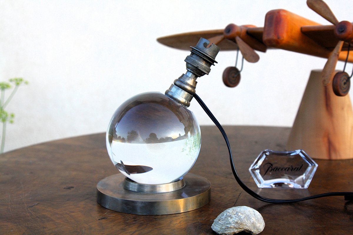 Modernist Crystal Lamp By Baccarat And Jacques Adnet