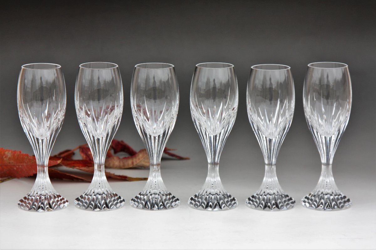 Set de 6 flûtes à vodka ou liqueur en cristal de Baccarat, modèle Massena