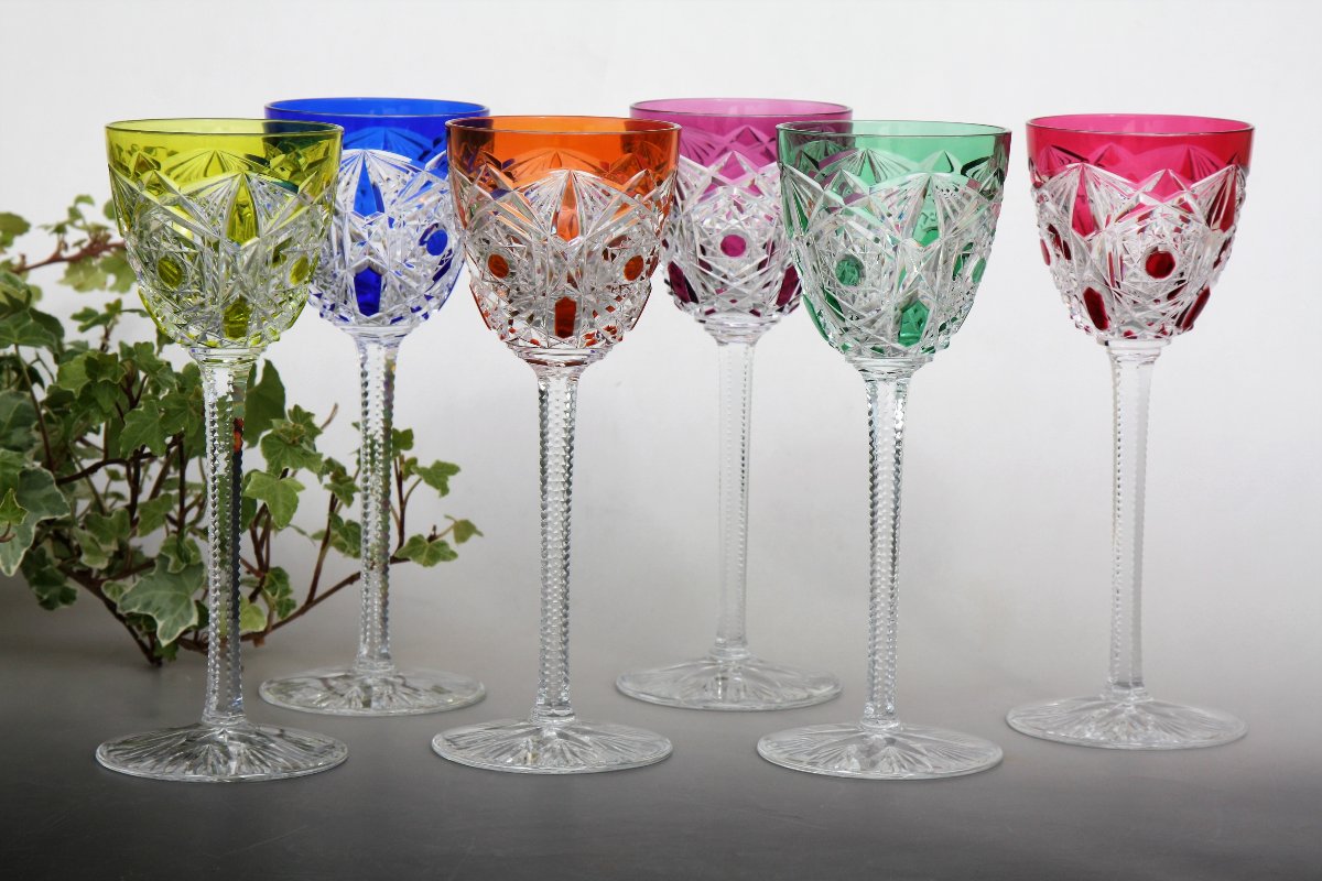 Set de 6 verres à vin du Rhin en cristal de Baccarat modèle Lagny
