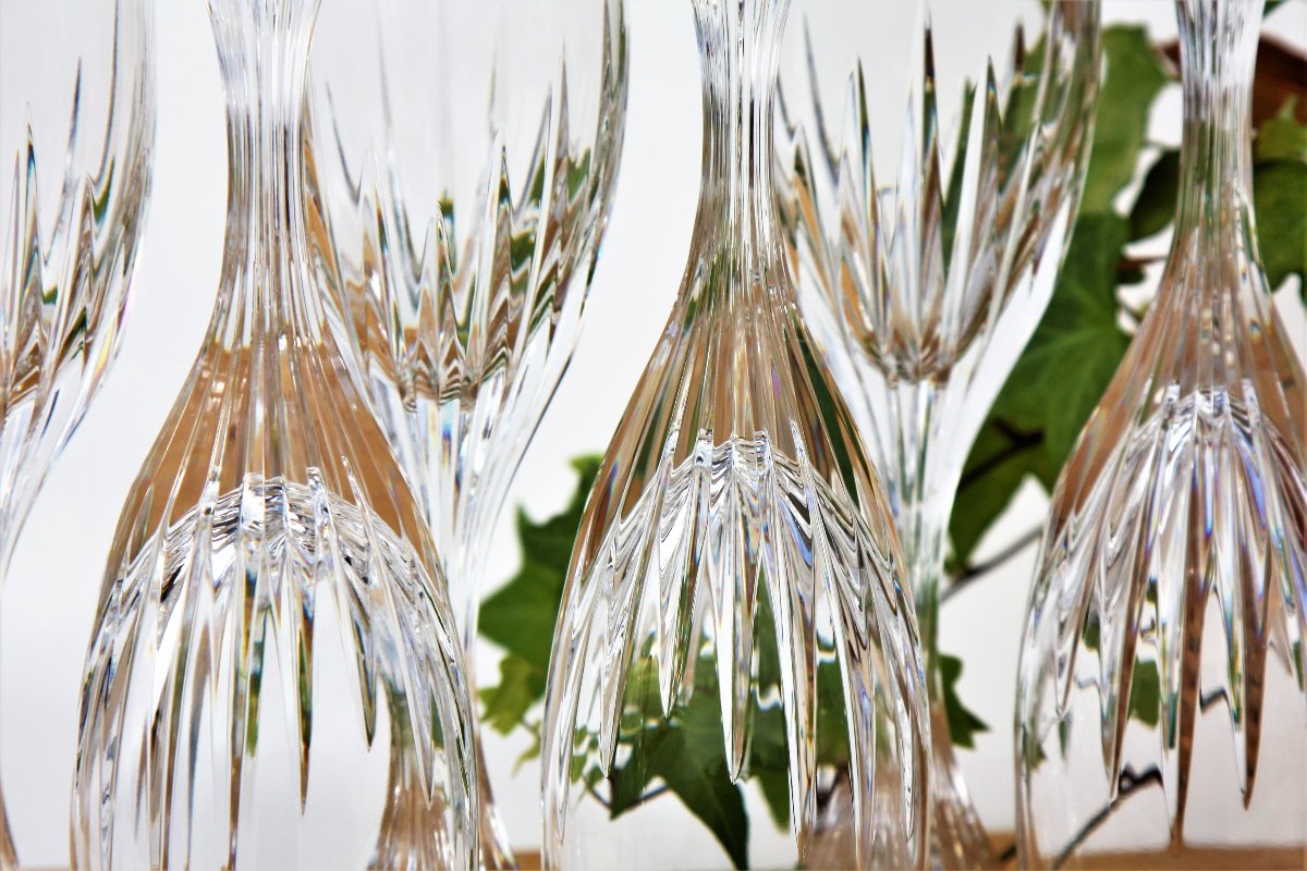 Set Of 6 Baccarat Crystal Champagne Flutes, Massena Model-photo-4