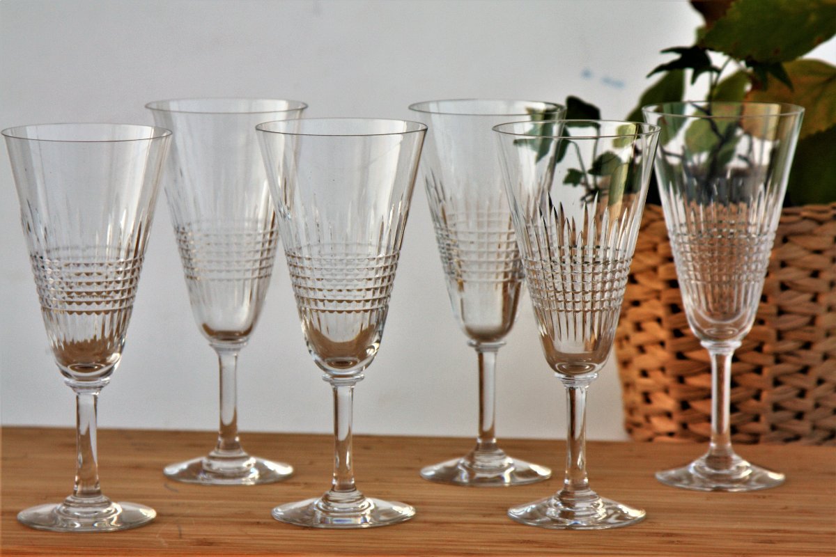 Set de 6 flûtes à cocktail ou Champagne en cristal de Baccarat modèle Nancy