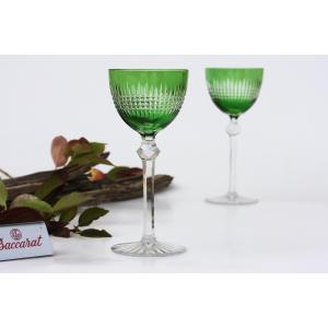 Set Of 2 Roemer Glasses In Baccarat Crystal, Nancy Dombasle Model, Green