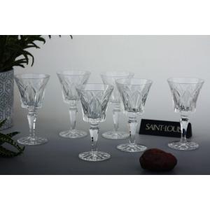 Set Of 6 Bordeaux Wine Glasses In Saint Louis Crystal, Camargue Model