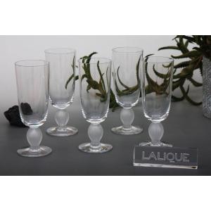 Set Of 5 Champagne Flutes In Lalique Crystal, Langeais Model