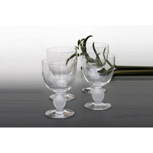 Set Of 4 Wine Glasses No. 4 In Lalique Crystal, Langeais Model