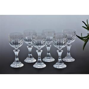Set Of 6 Saint-louis Crystal Bordeaux Wine Glasses, Fontainebleau Pattern