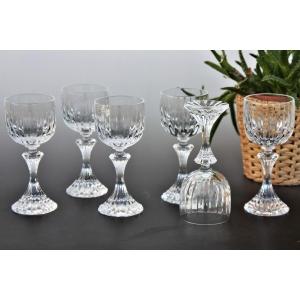 Set Of 6 Saint Louis Crystal Burgundy Wine Glasses, Fontainebleau Model