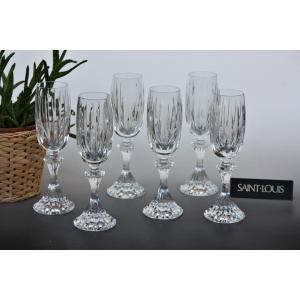 Set Of 6 Saint Louis Crystal Champagne Flutes, Fontainebleau Pattern