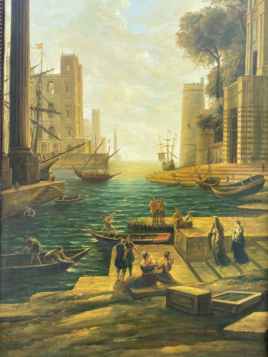 Grande Huile Sur Toile Décorative Dans Le Goût De Vernet, XXème siècle, Hauteur 2,30m-photo-3