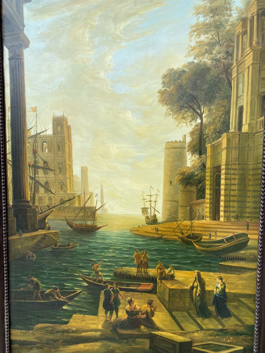 Grande Huile Sur Toile Décorative Dans Le Goût De Vernet, XXème siècle, Hauteur 2,30m-photo-4