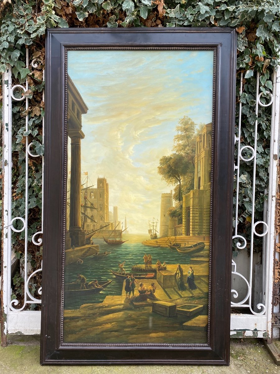 Grande Huile Sur Toile Décorative Dans Le Goût De Vernet, XXème siècle, Hauteur 2,30m