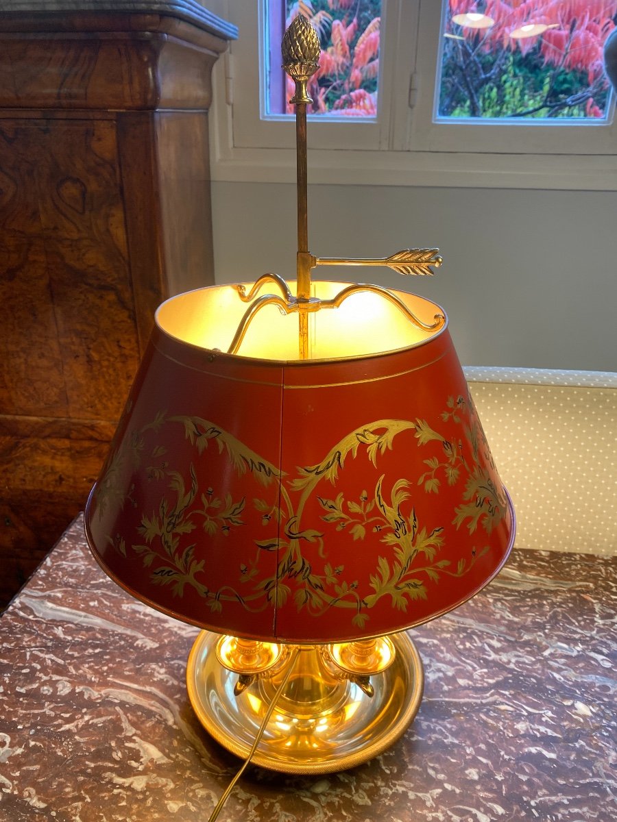 Hot Water Bottle Lamp In Bronze With 6 Lights, Red Sheet Shade-photo-8