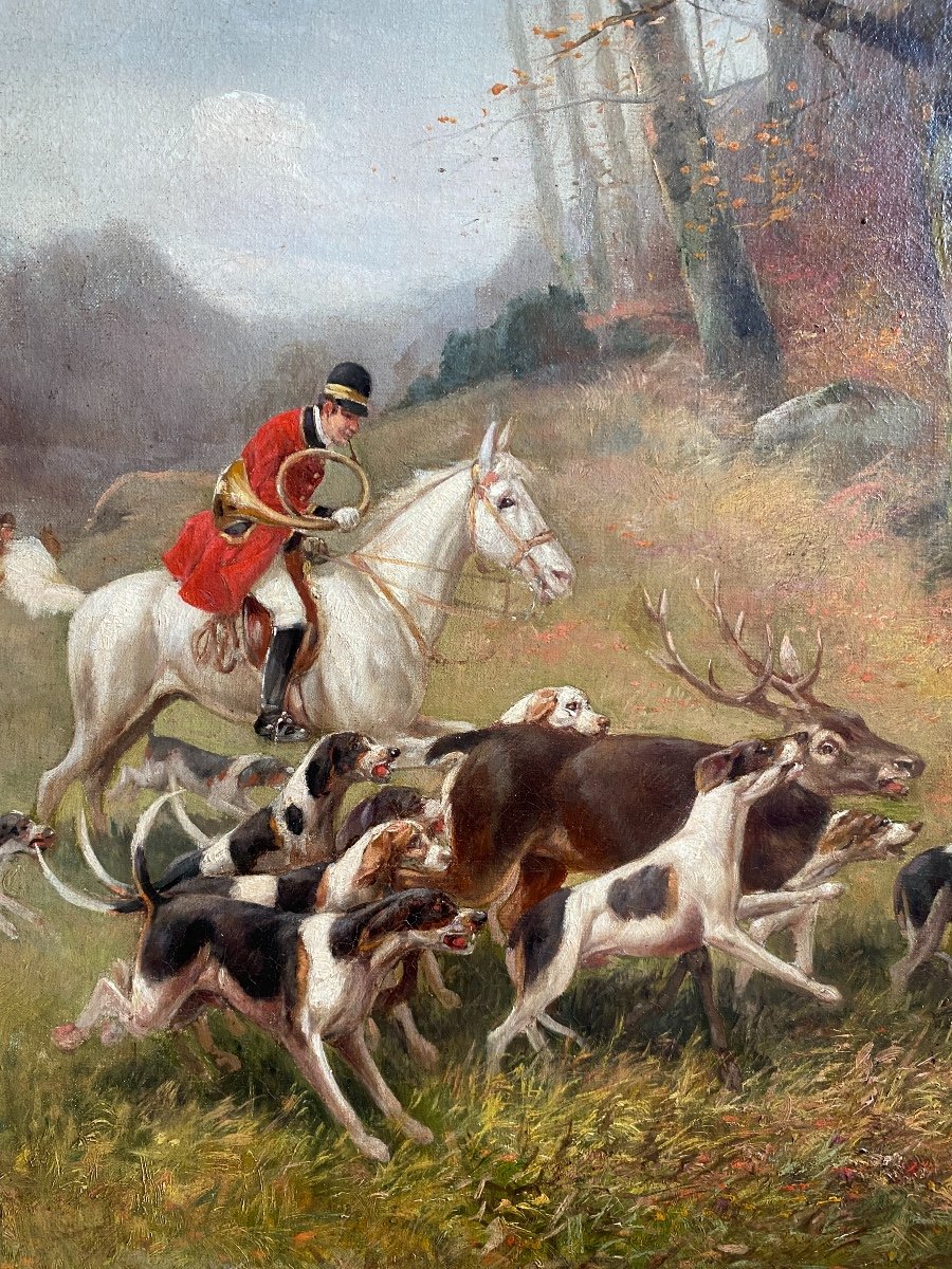 Hunting Painting, XIXth Century, Oil On Canvas Signed Eugène Petit (1838-1886)-photo-2