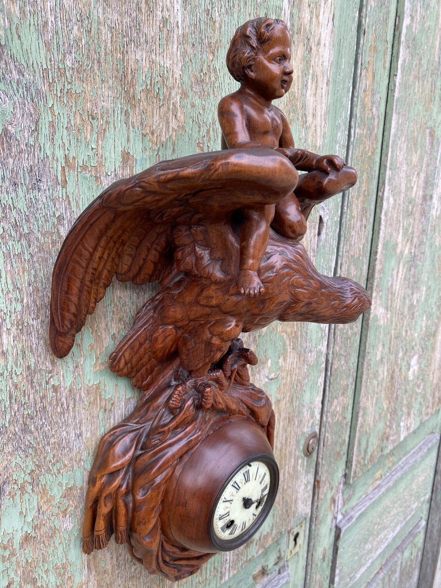 Cartel En Bois Sculpté XIXème à Décor D’un Putti Et D’un Aigle, Brienz Suisse -photo-4