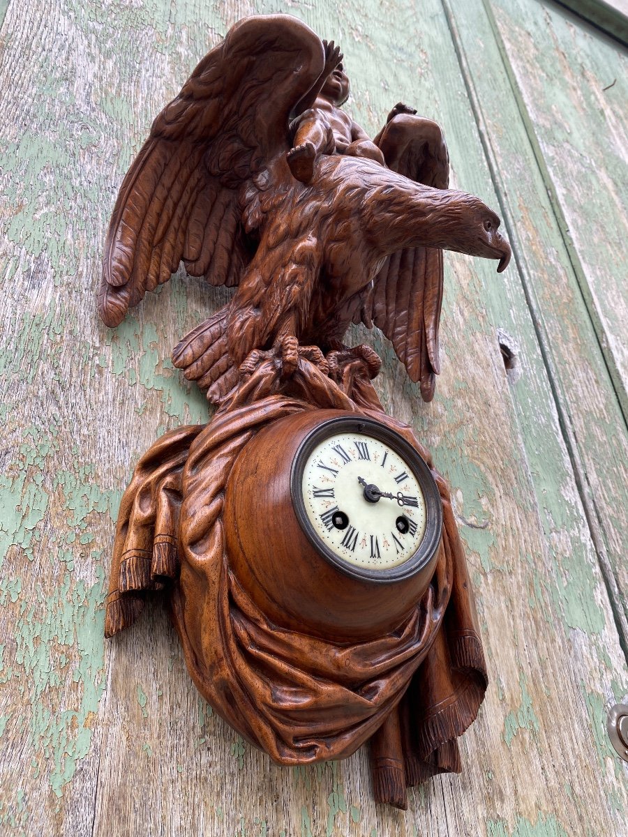 Cartel En Bois Sculpté XIXème à Décor D’un Putti Et D’un Aigle, Brienz Suisse -photo-4