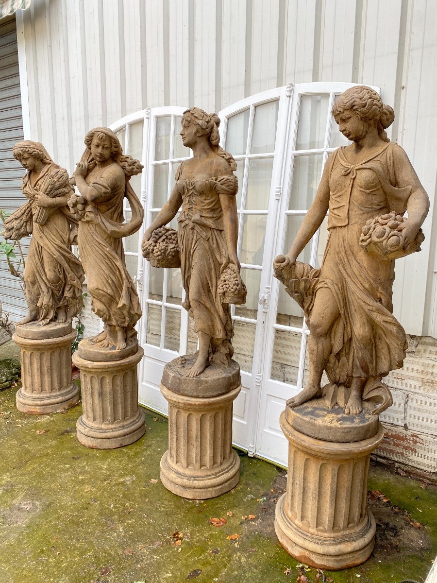 4 Statues "Les quatre Saisons" En Pierre Reconstituée, Décoration De Jardin -photo-2