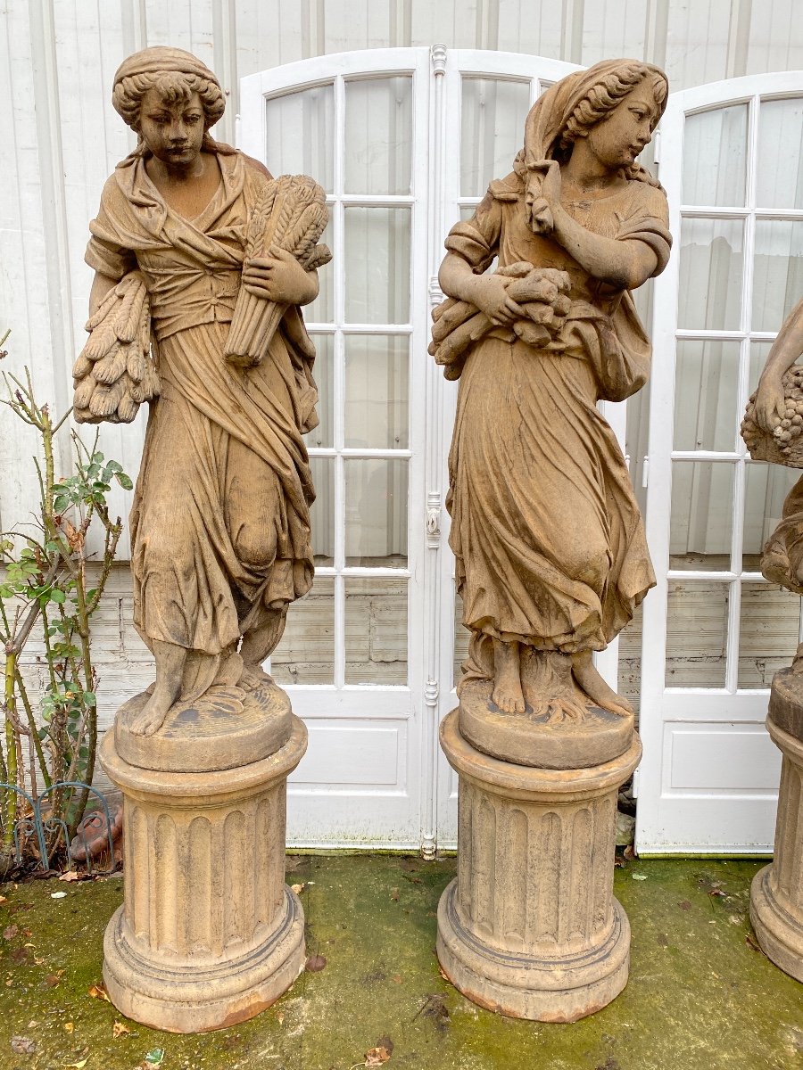 4 Statues "Les quatre Saisons" En Pierre Reconstituée, Décoration De Jardin -photo-1