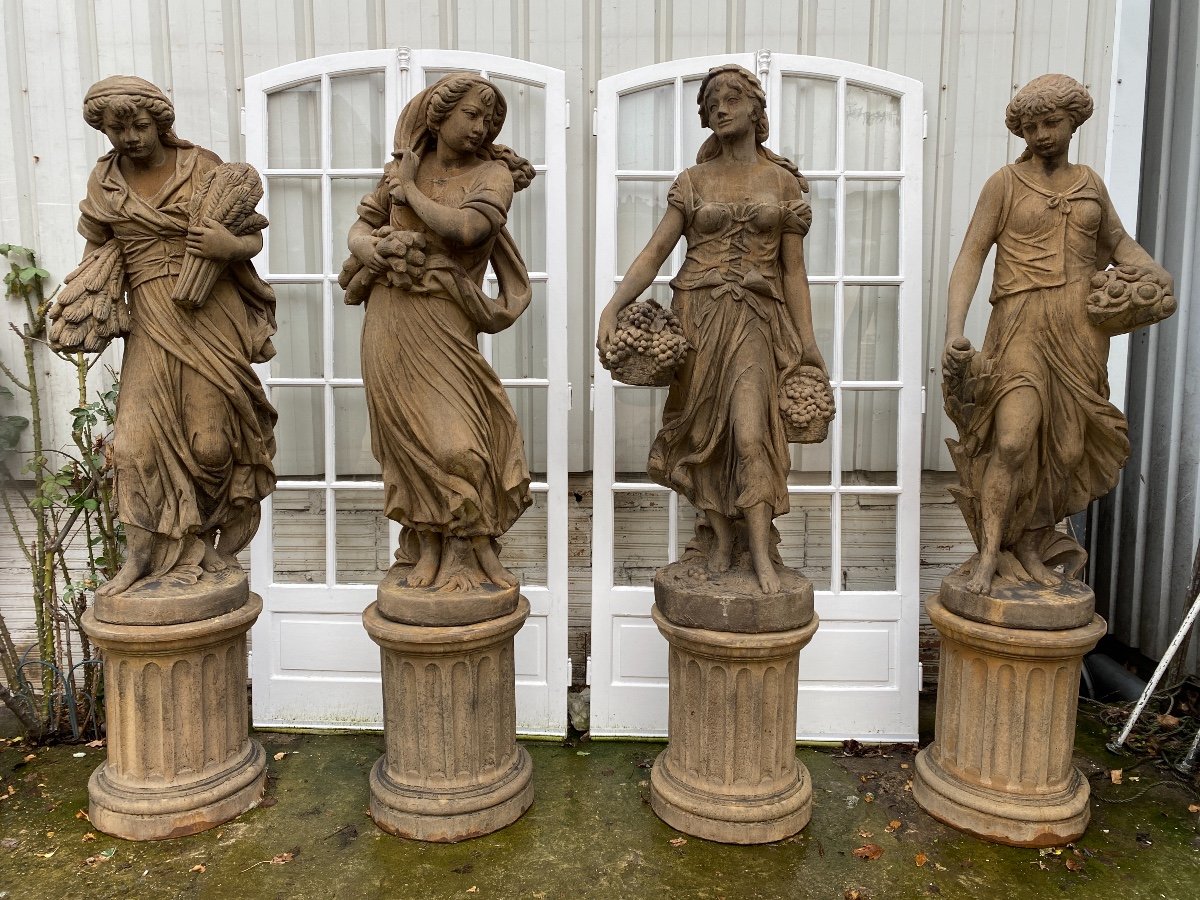 4 Statues "Les quatre Saisons" En Pierre Reconstituée, Décoration De Jardin -photo-2