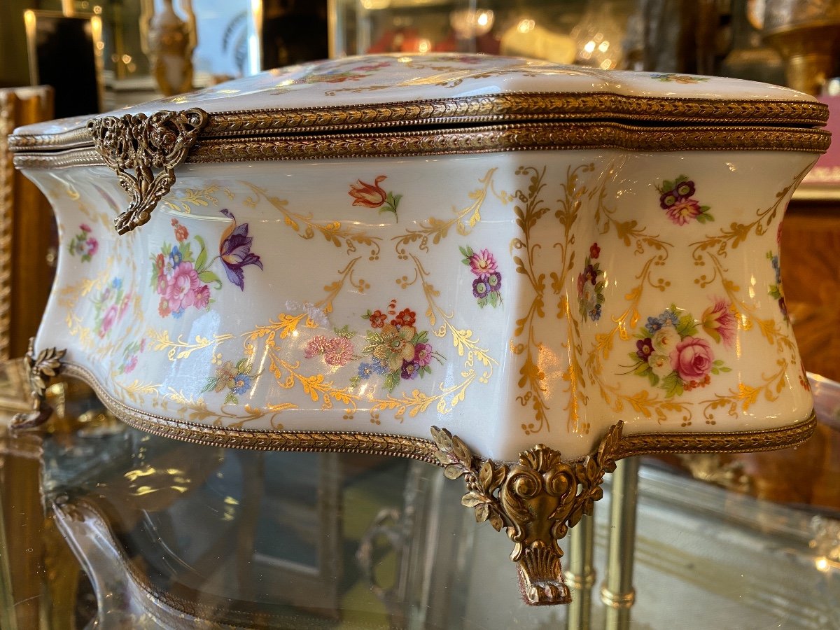 Large Limoges Porcelain Box, Brass Frame, 20th Century-photo-3