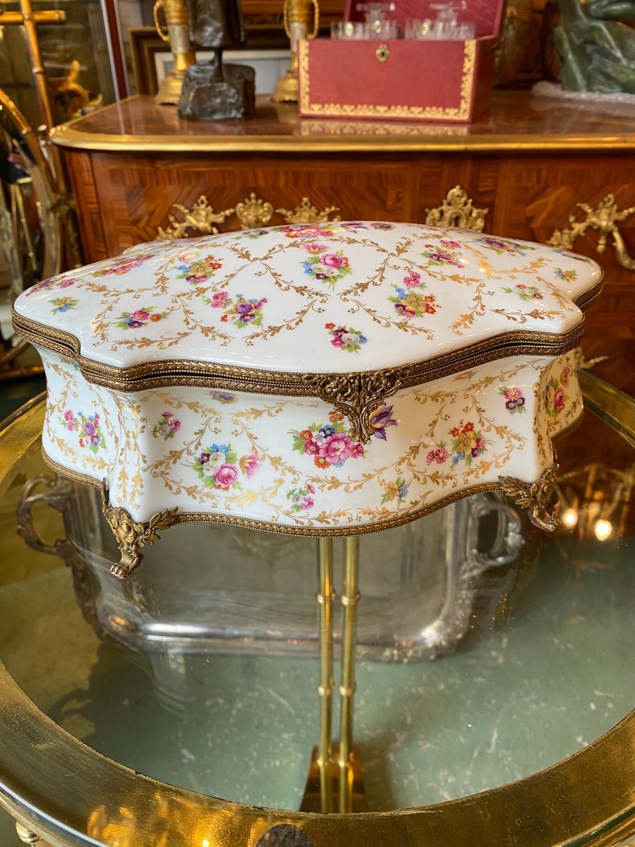 Large Limoges Porcelain Box, Brass Frame, 20th Century-photo-2