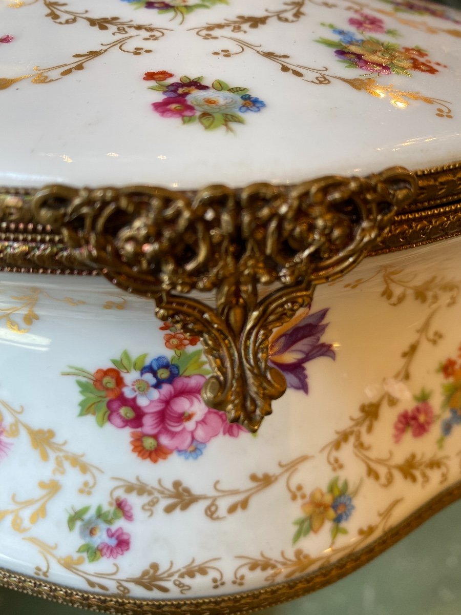 Large Limoges Porcelain Box, Brass Frame, 20th Century-photo-6