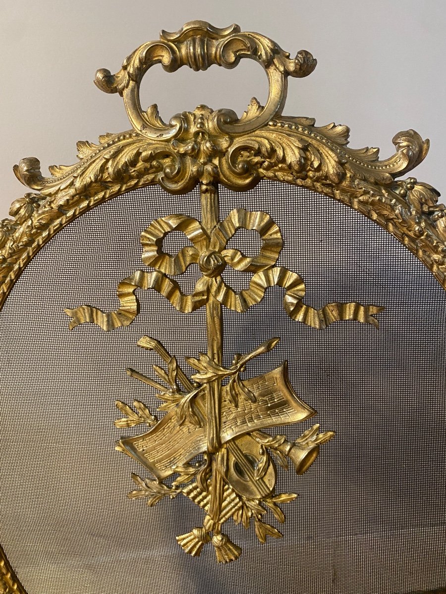Pare-feu / écran De Cheminée De Style Louis XVI, En Bronze Doré XIXème-photo-2