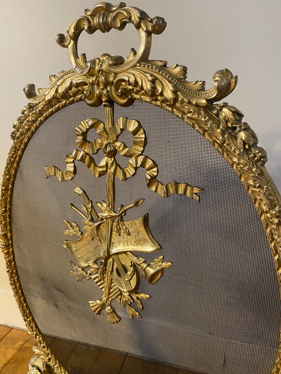 Pare-feu / écran De Cheminée De Style Louis XVI, En Bronze Doré XIXème-photo-3