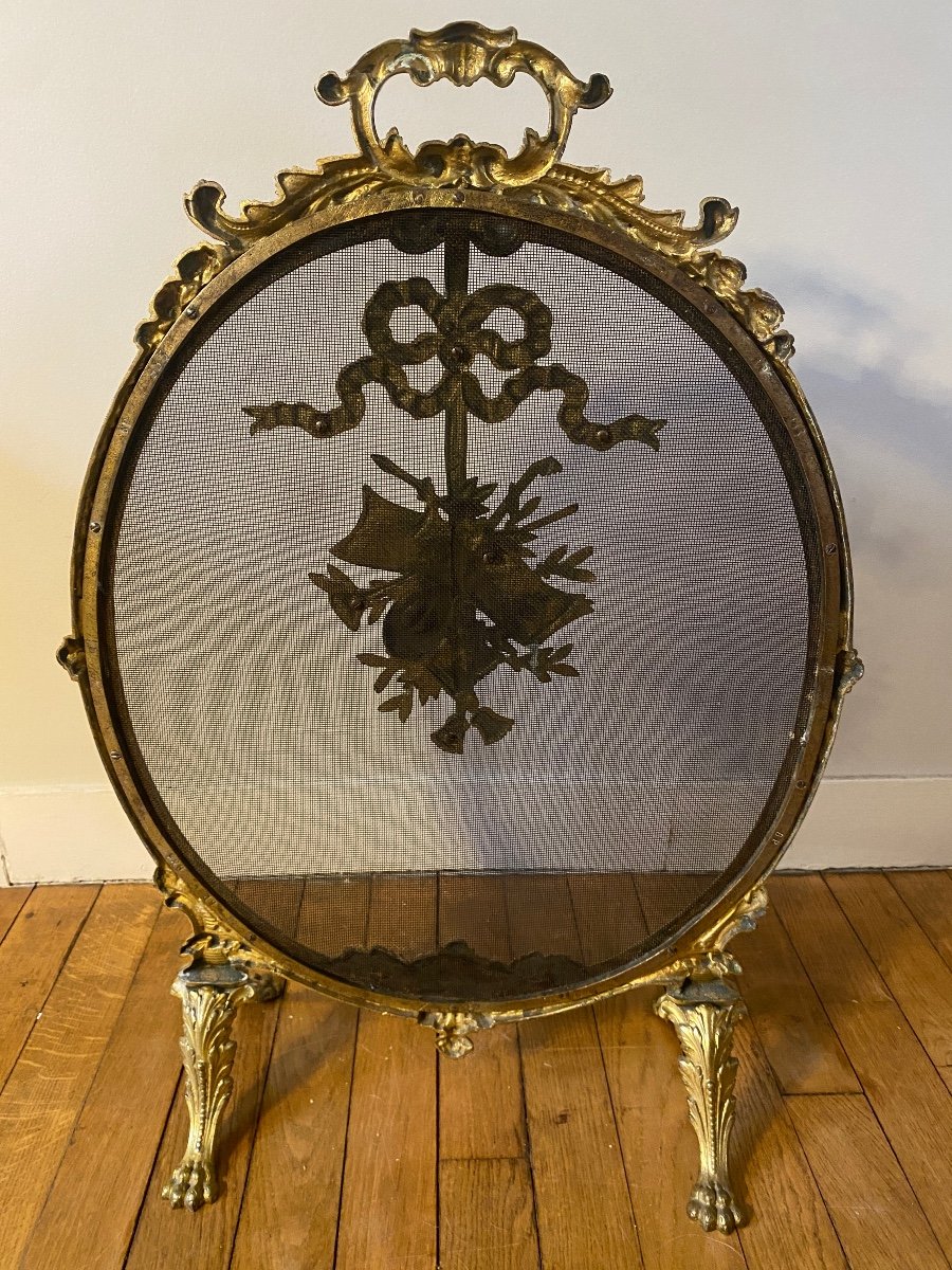 Firewall / Fireplace Screen Louis XVI Style, In Gilt Bronze Nineteenth-photo-2