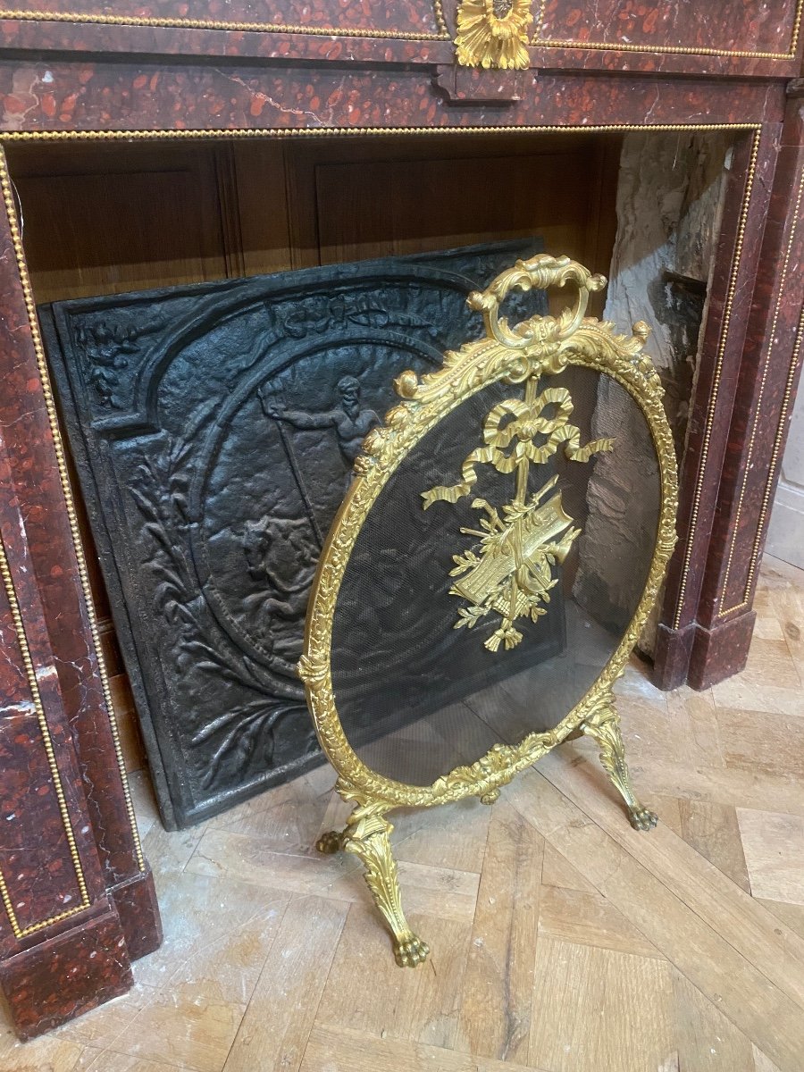 Firewall / Fireplace Screen Louis XVI Style, In Gilt Bronze Nineteenth-photo-5