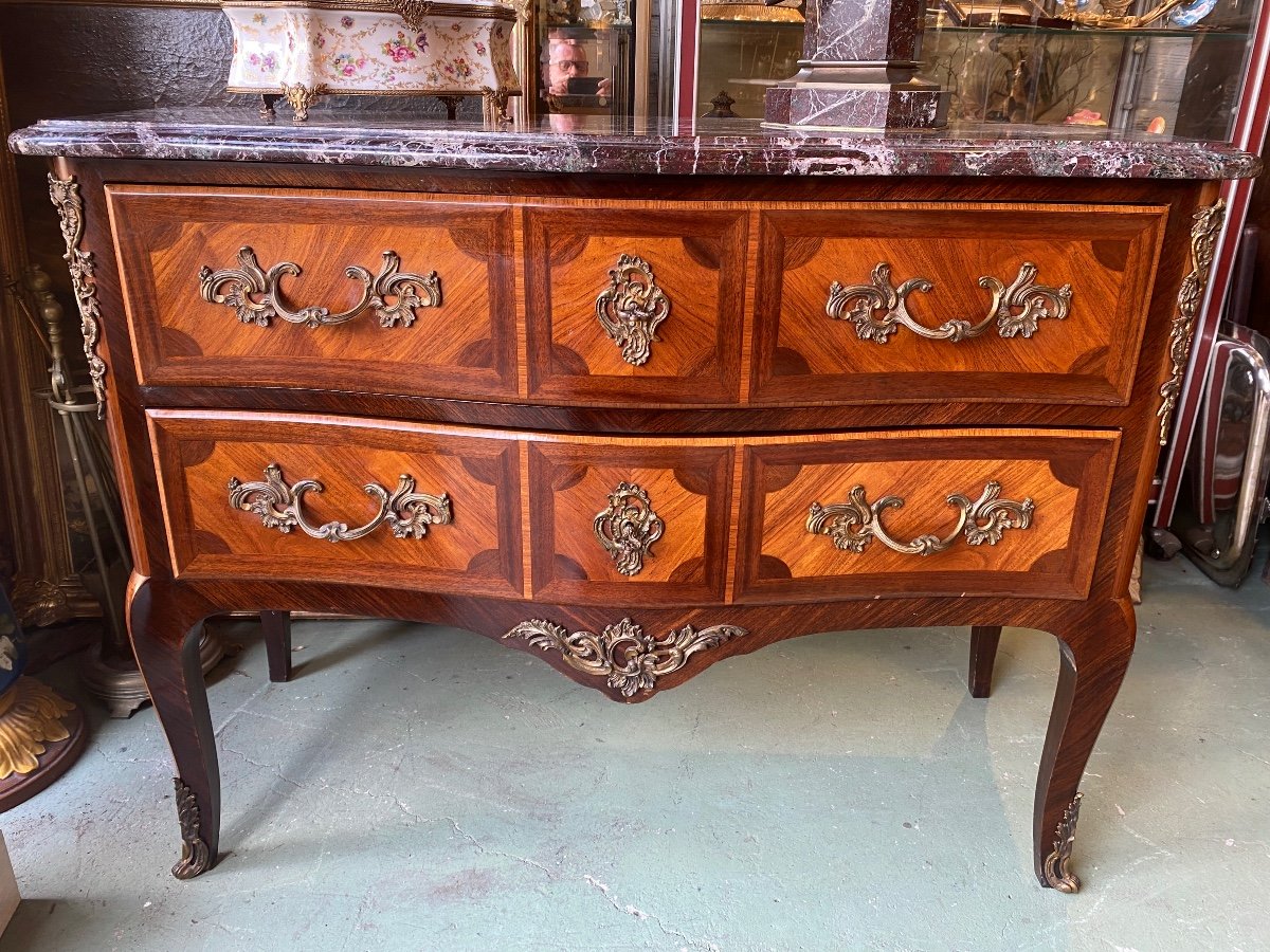 Sauteuse Commode Louis XV Style In Marquetry-photo-2